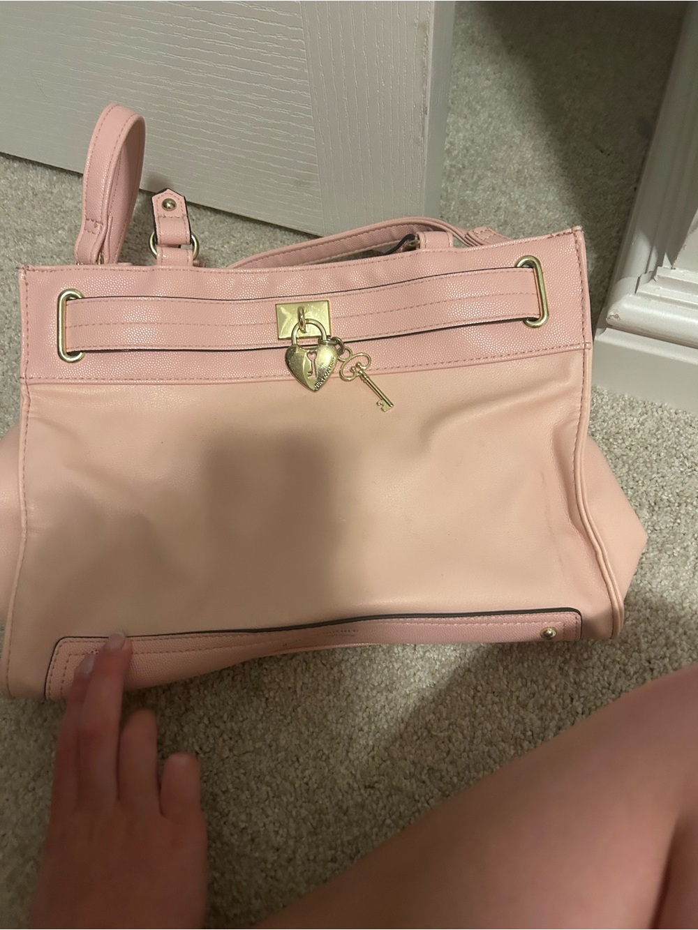 Blush Pink Women's Leather Satchel with Heart Lock